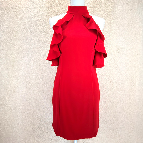 Amanda Uprichard Dresses & Skirts - Amanda Uprichard Haven Dress Cold Shoulder Short Lined Scarlet Red Size S Zipper